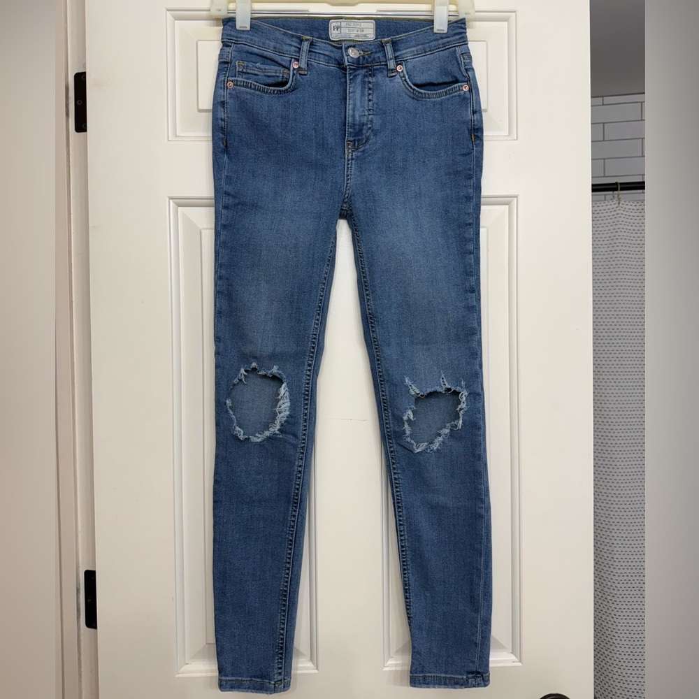 Free People Blue Distressed Skinny Jeans